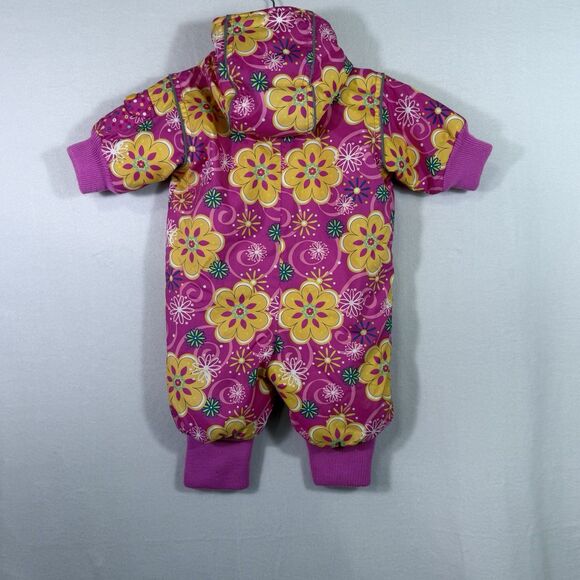 Hanna Andersson Pink Floral Hooded Lined Zipper Baby Snowsuit Size 60 US 3-6 M - Picture 2 of 10